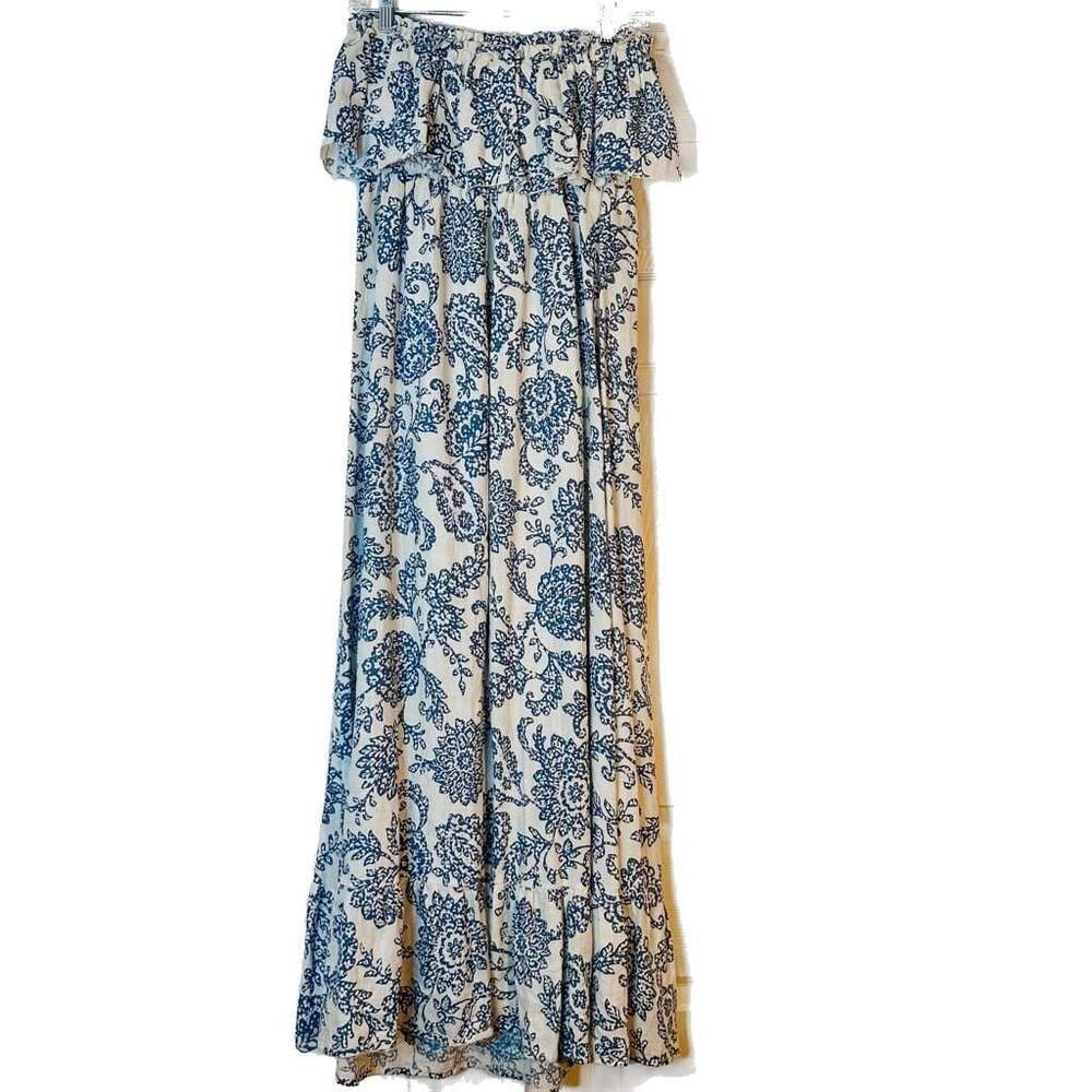 Moda International Victoria's Secret M Linen Ivory/Cream & Blue Floral Strapless - Picture 3 of 11